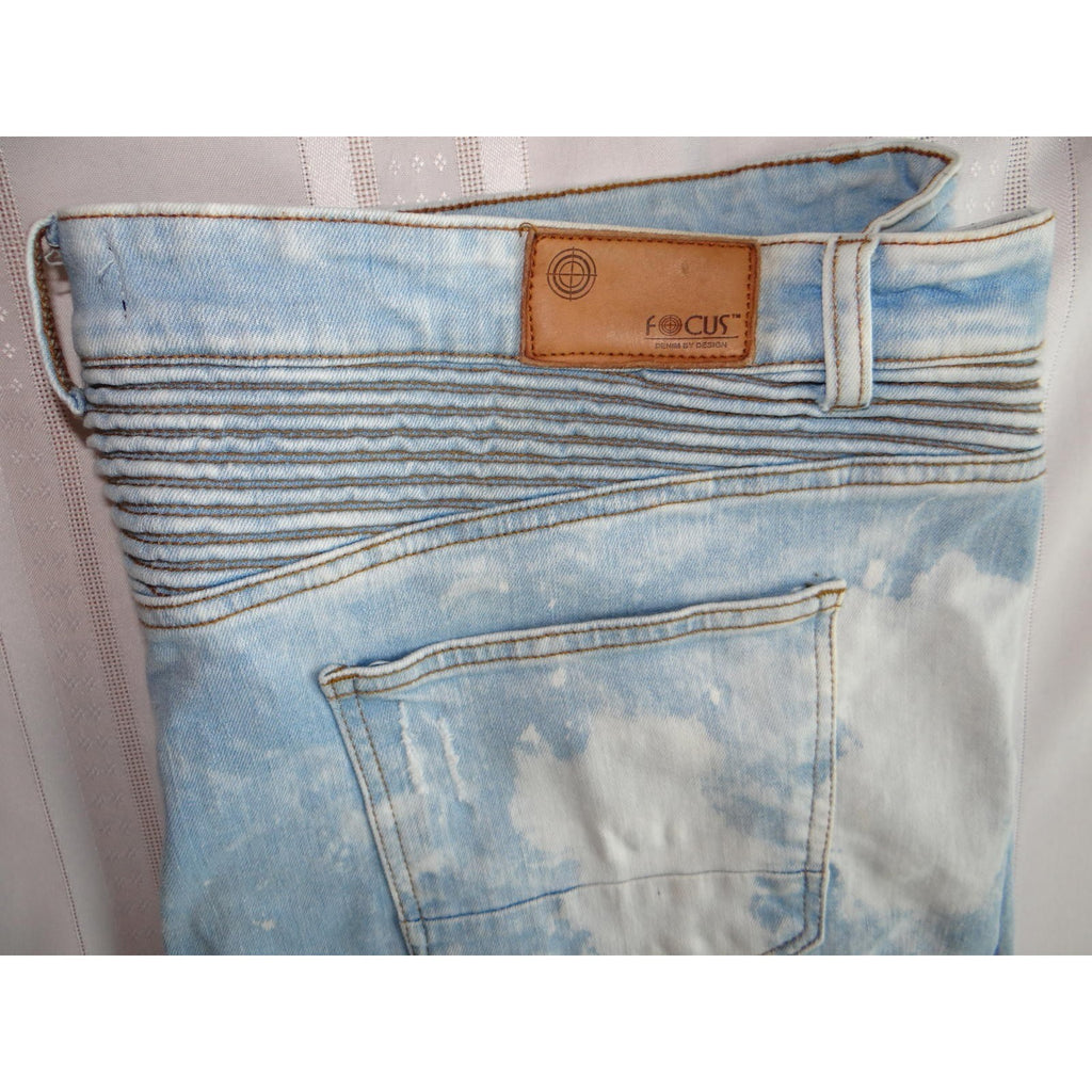 Mens Light Blue Acid Wash Skinny Jeans