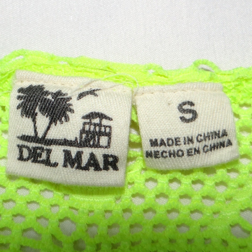 Del Mar Neon Lime Green Crochet Geometric Triangle Swim Cover Up Dress Small