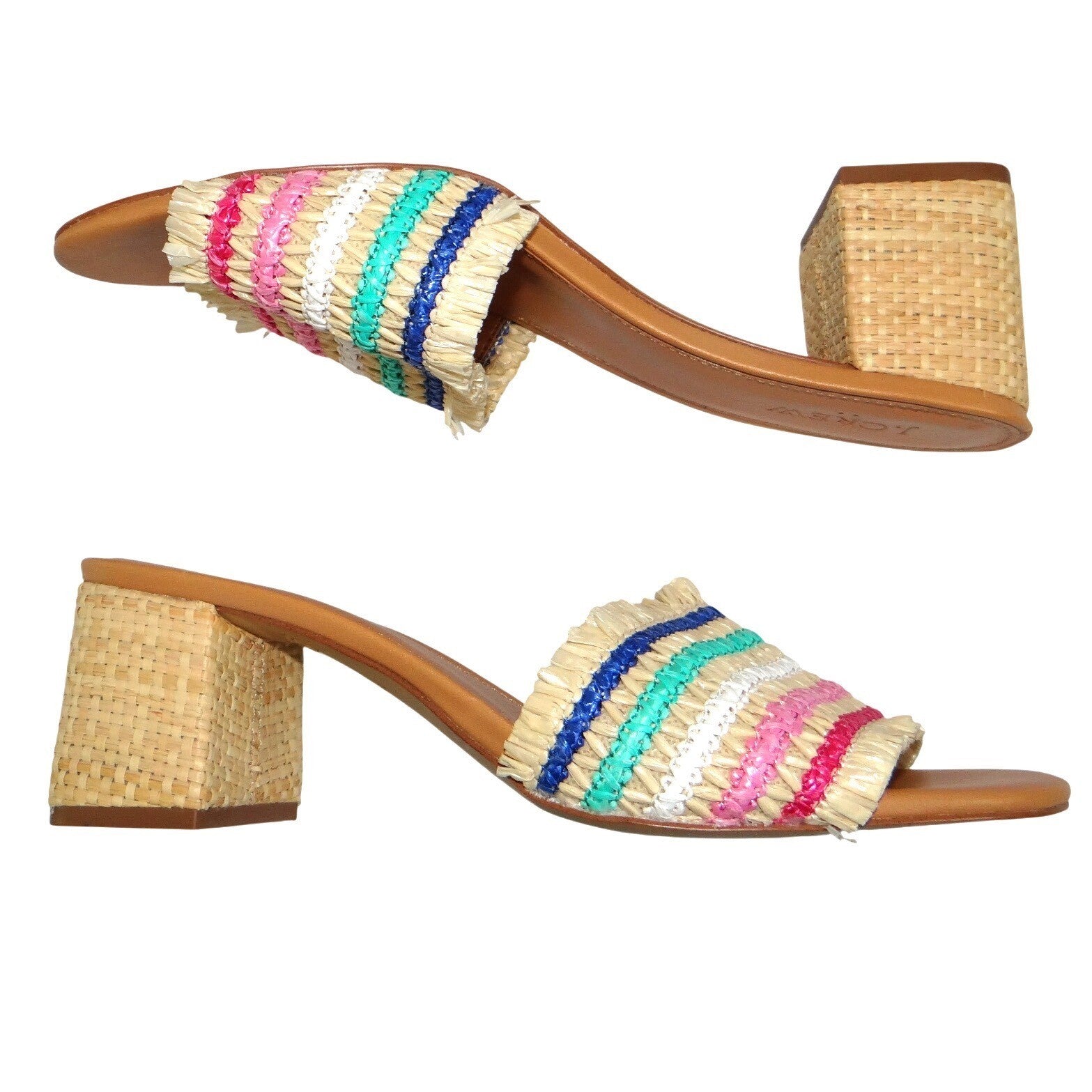 J.Crew Womens Multi Color Raffia Striped Fringed Block Heel Sandals 9