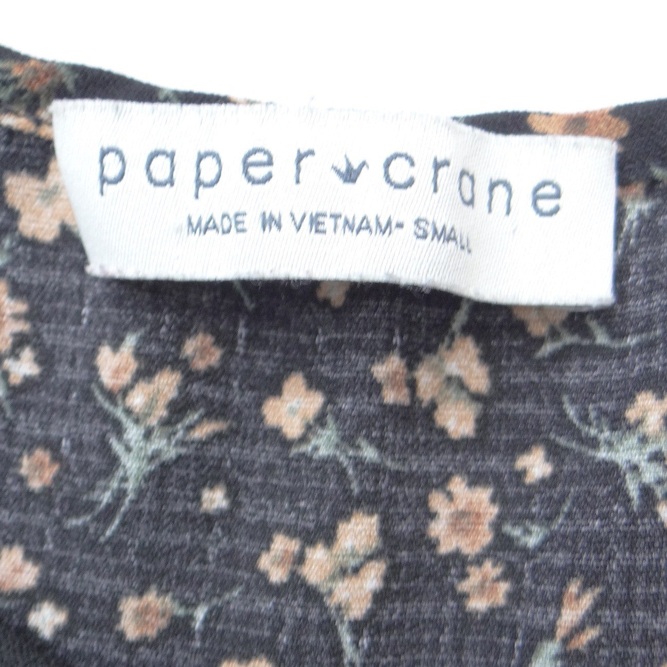 Paper Crane Womens Floral Tiered Babydoll Top Black Short Sleeve Small