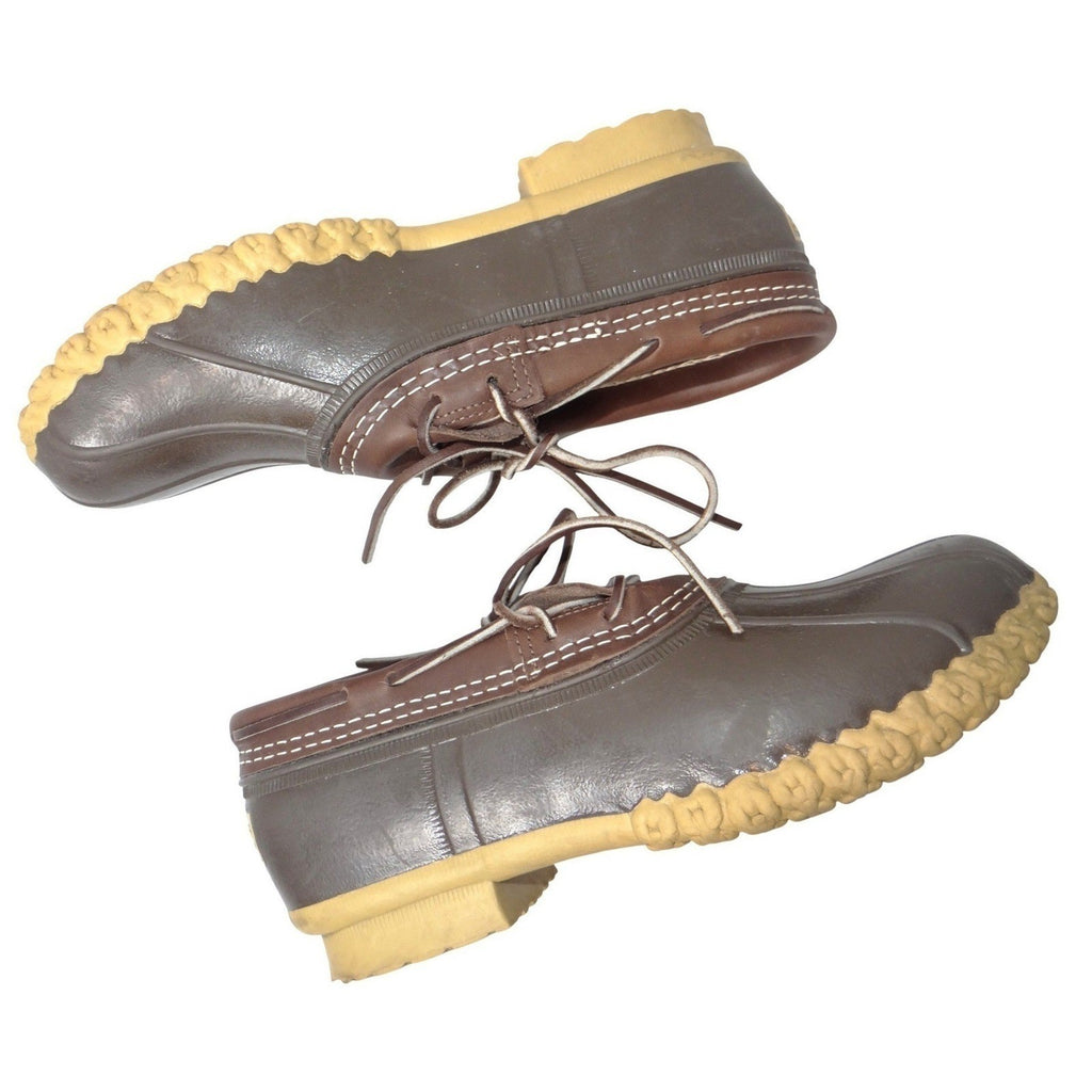 LL Bean Boots Mens 7 M Brown Leather Rubber Gumshoe Moccasin Duck Boots Made USA