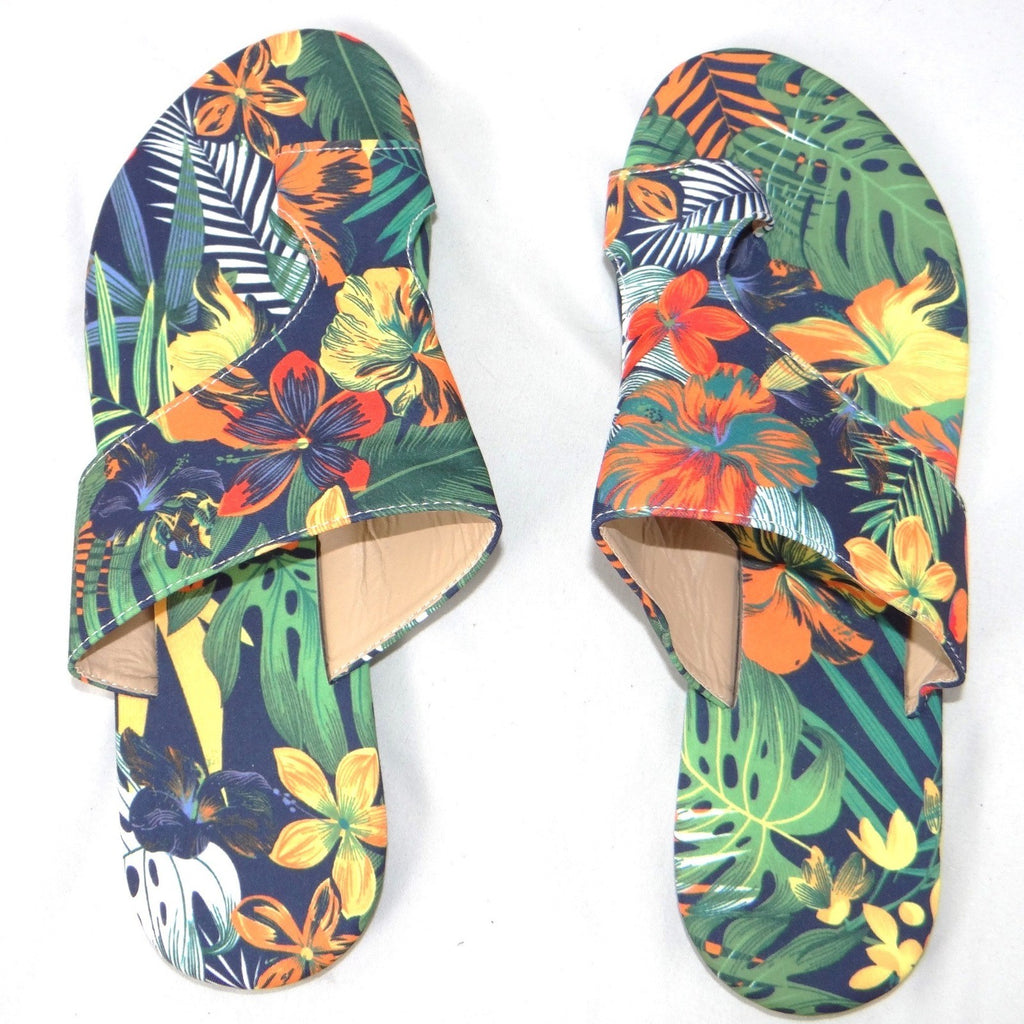 Womens Tropical Floral Toe Loop Slide Sandals Multicolor Botanical Flat Size 42