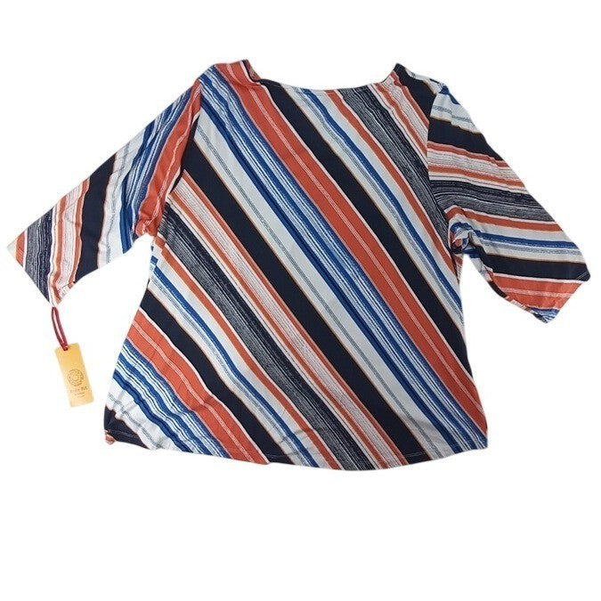 NWT Ruby Rd Woman Bright Idea Striped Twisted Front Top 3X