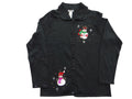 Black Women's Cardigan Sweater with Beaded Snowman Embellishments