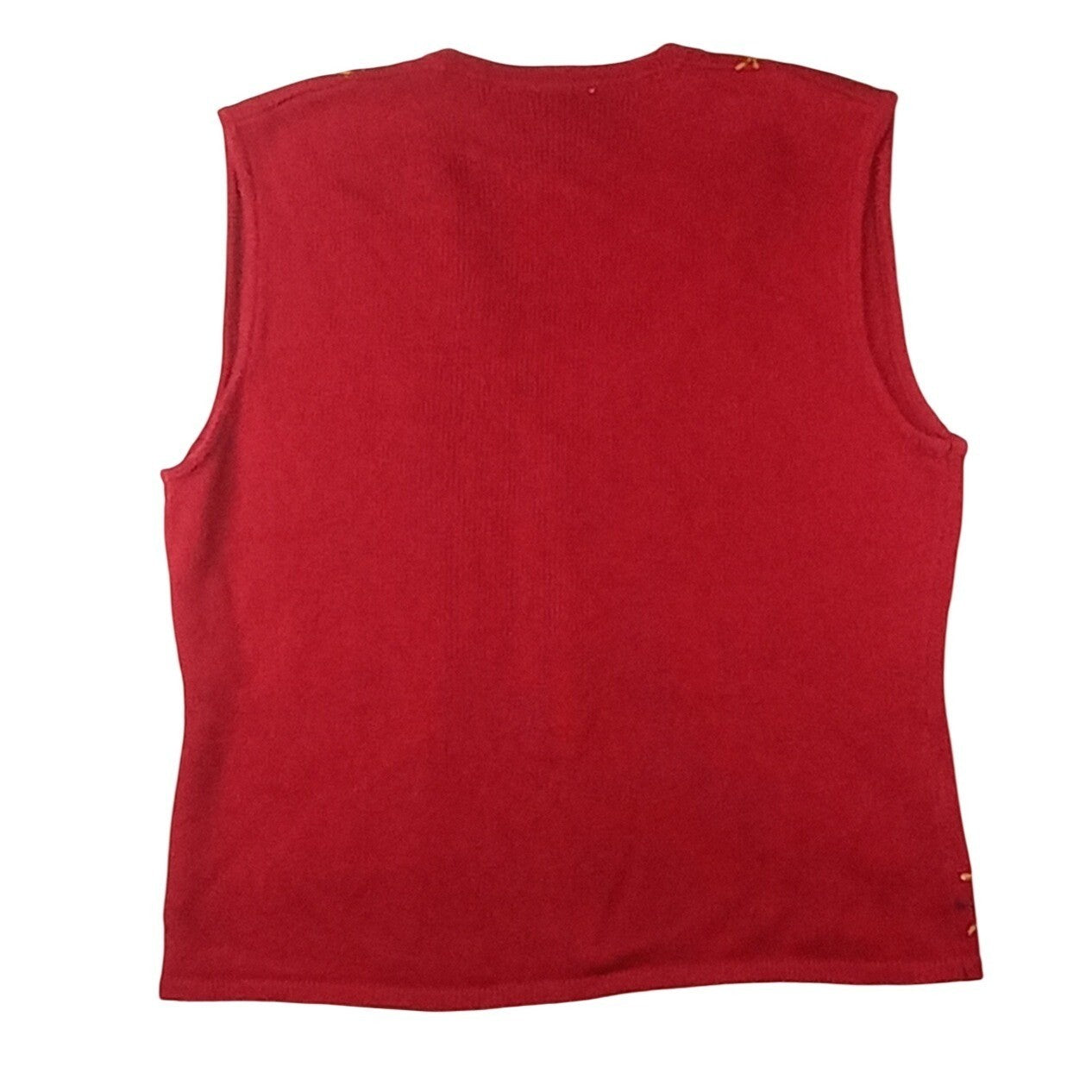 Vintage Susan Bristol Red Embroidered V Neck Button Sleeveless Vest Femme L