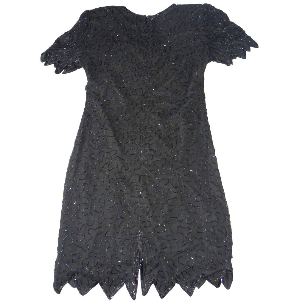 Vintage Stunning BeautiBlack Beaded Sequined Dress Short Sleeve Cocktail Party M