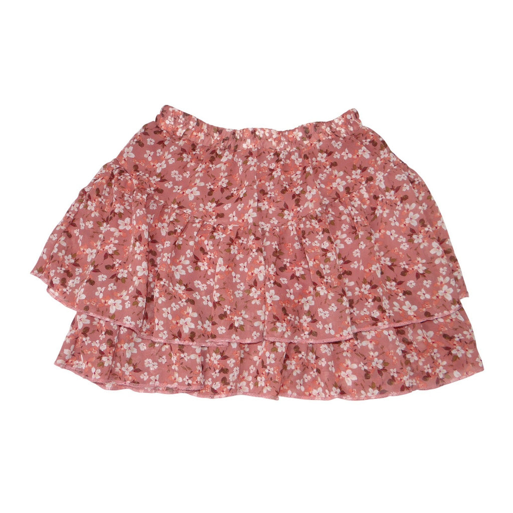 Beautees Floral Tiered Ruffle Mini Skirt Pink White Girls Size S 7 8