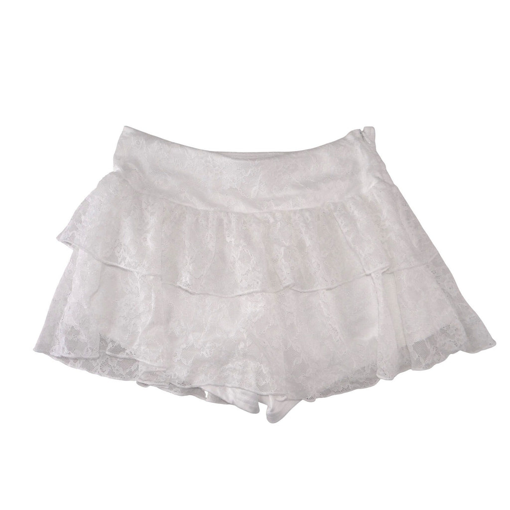 Womens White Floral Lace Tiered Ruffle Skort Side Zip Mini Skirt Shorts
