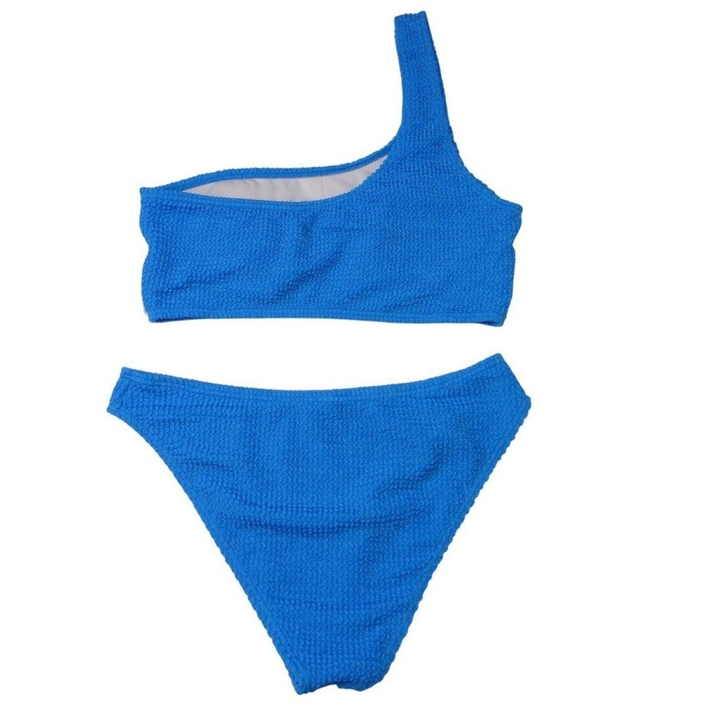 Blue Textured One Shoulder Bikini Swimsuit Set Women's Size Medium
