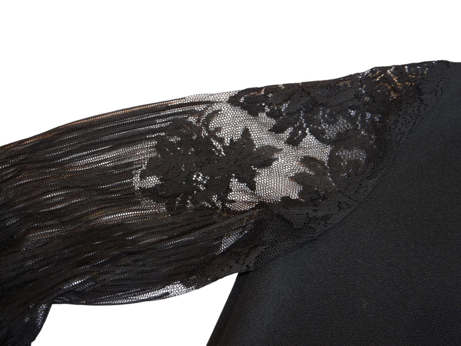 Chic Black Mock Neck Top with Lace Puff Sleeves