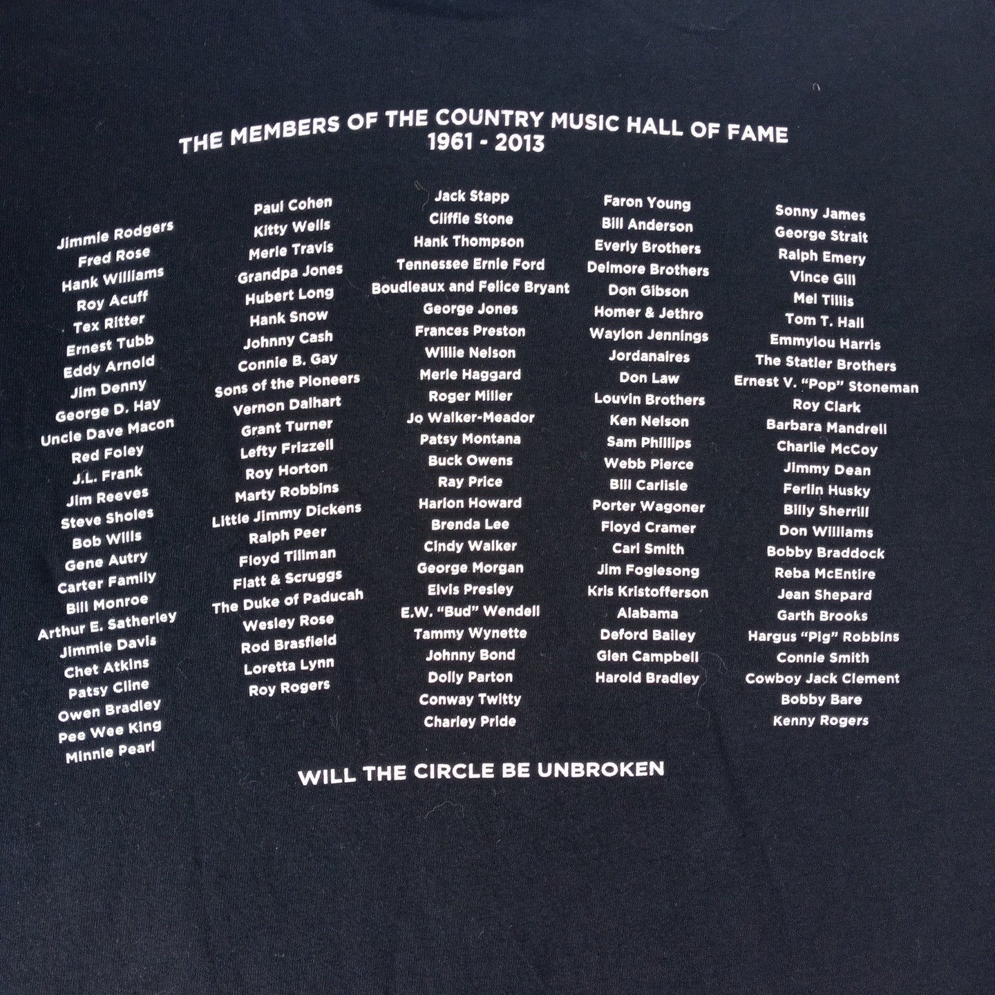 Country Music Hall of Fame and Museum Nashville T Shirt Black Members 1961 2013