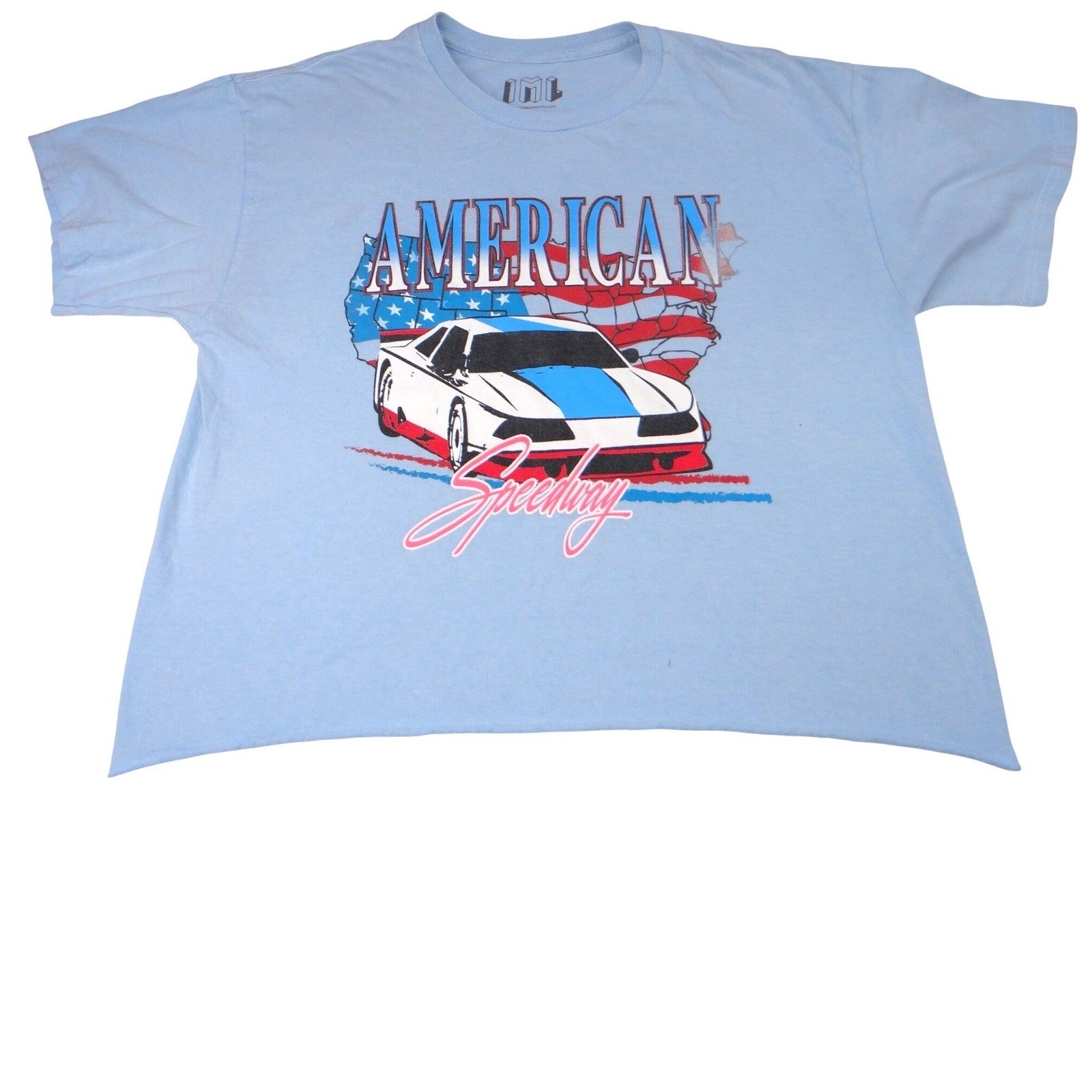 Isaac Morris American Speedway Graphic Tee Mens Large Blue Cotton Car Race Tee