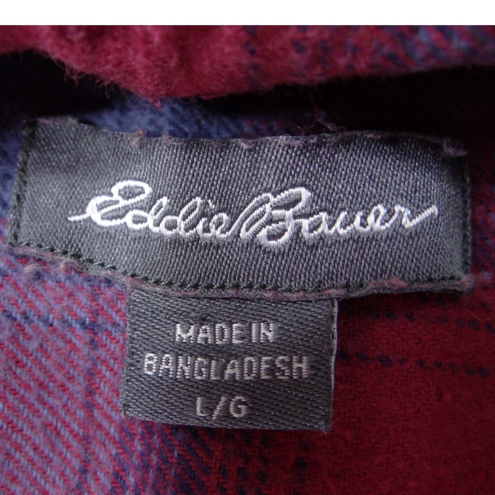 Eddie Bauer Mens Large Red Blue Plaid Flannel Button Down Long Sleeve Shirt L