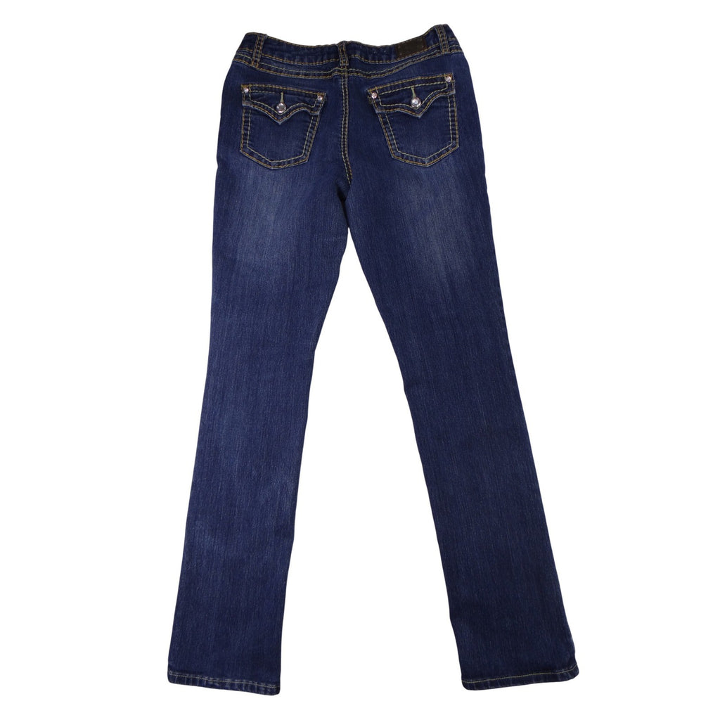 Earl Jean Blue Denim Bootcut Jeans Embellished Pockets Size 28
