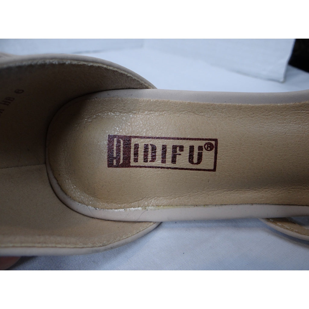 DIDIFU Women's Beige Strappy Kitten Heel Ankle Strap Sandals Size 6