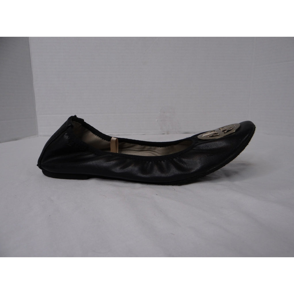 Rialto Black Leather Ballet Flats with Gold Logo Accent Women's Size 6.5