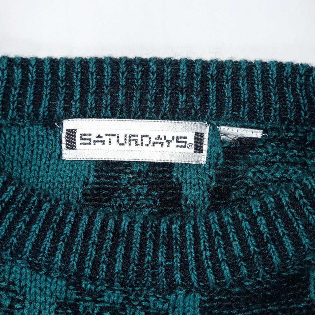VTG-Saturdays Teal Black Geometric Pattern Knit Sweater Pullover Size M