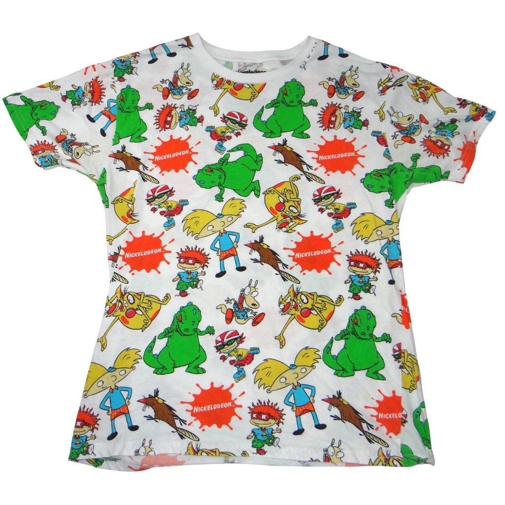Nickelodeon 90s Cartoons All Over Print Shirt Mens Medium White Rugrats Reptar