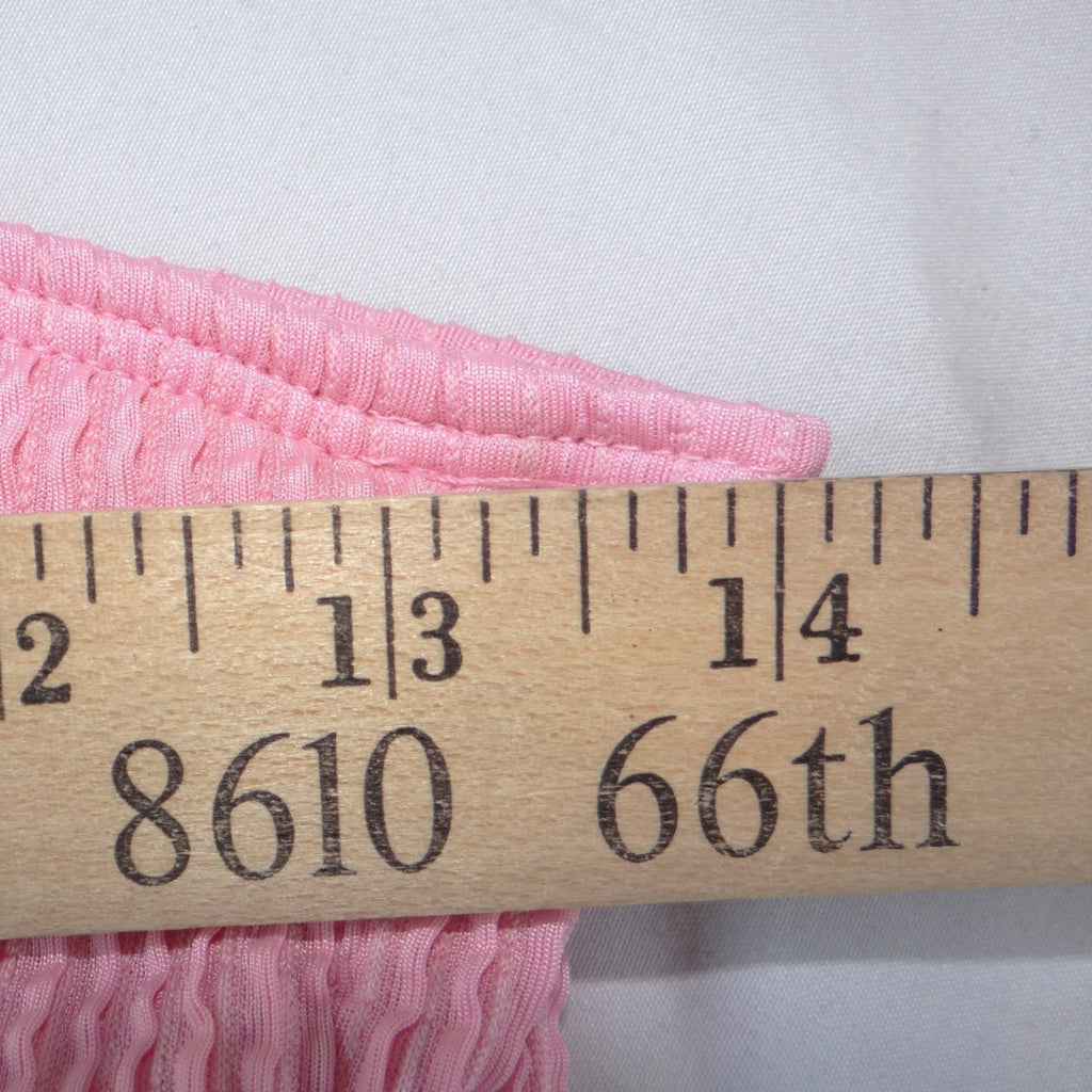 Pink Smocked One Shoulder Pom Pom Bikini Set Medium Seersucker 2 Piece Swimsuit