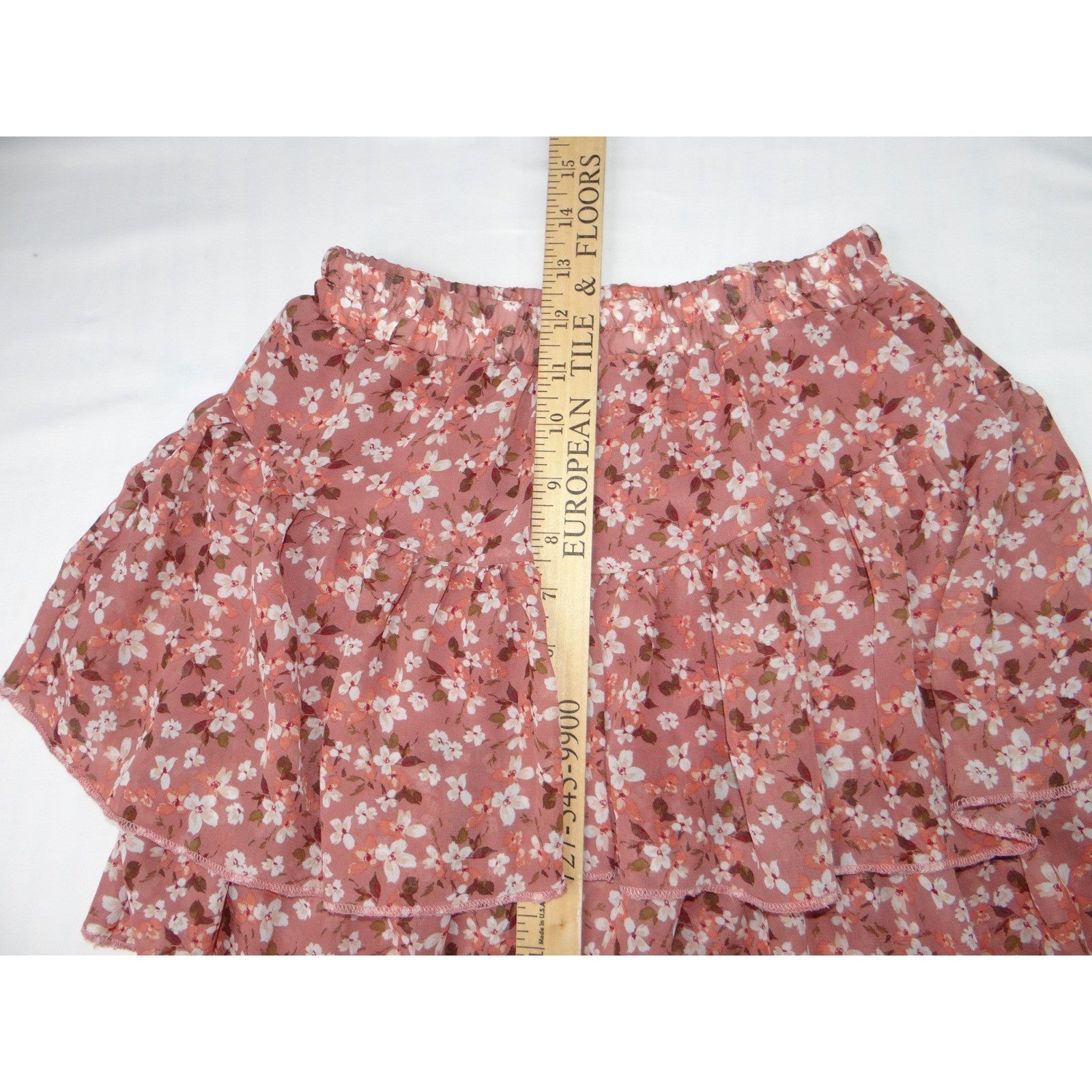 Beautees Floral Tiered Ruffle Mini Skirt Pink White Girls Size S 7 8