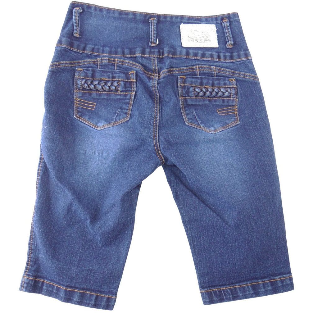 Silver Diva Womens Y2K High Waist Bermuda Denim Shorts Dark Wash Braided Size 7