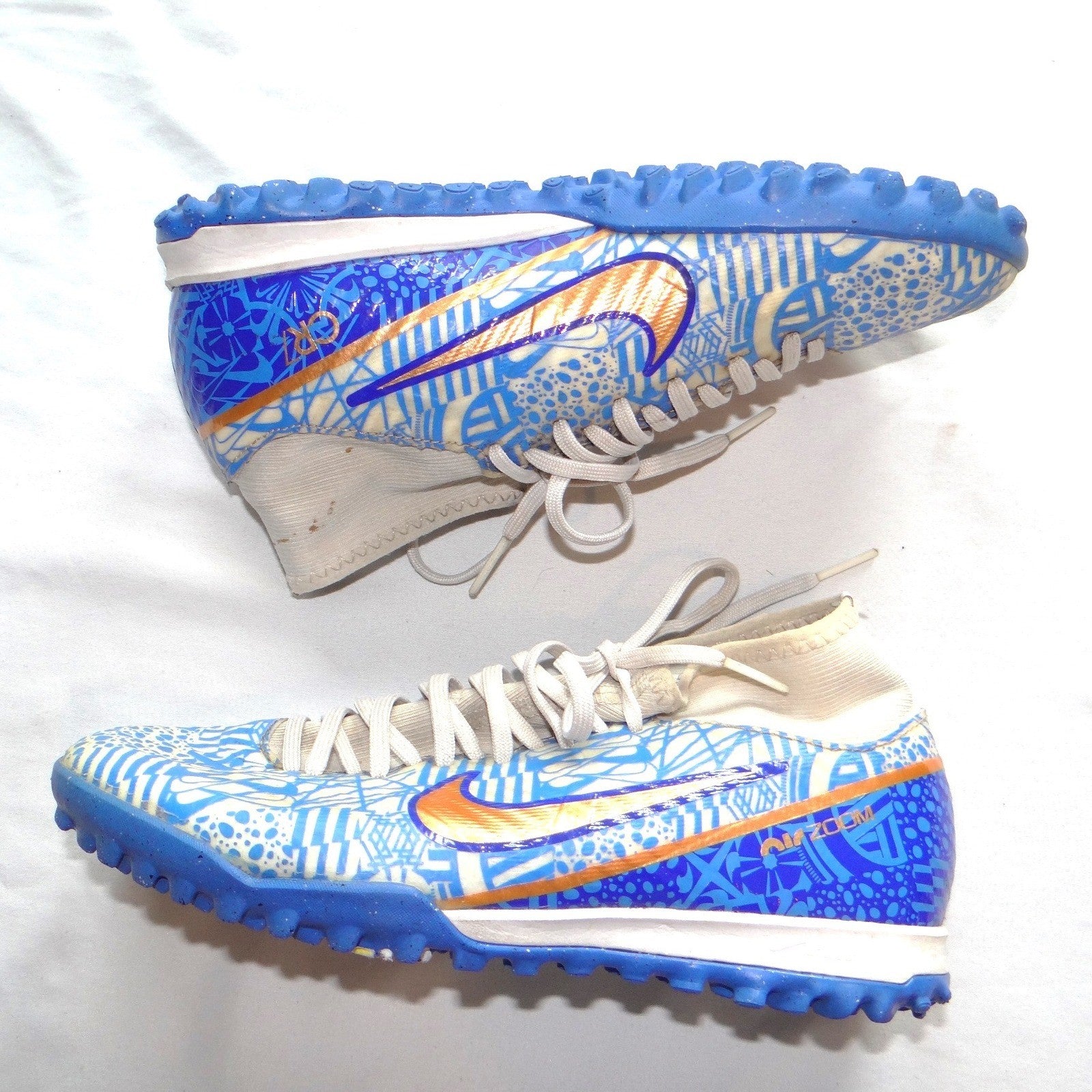 Nike Zoom Mercurial Superfly 9 Academy CR7 TF Kids Blue White Size 4.5Y
