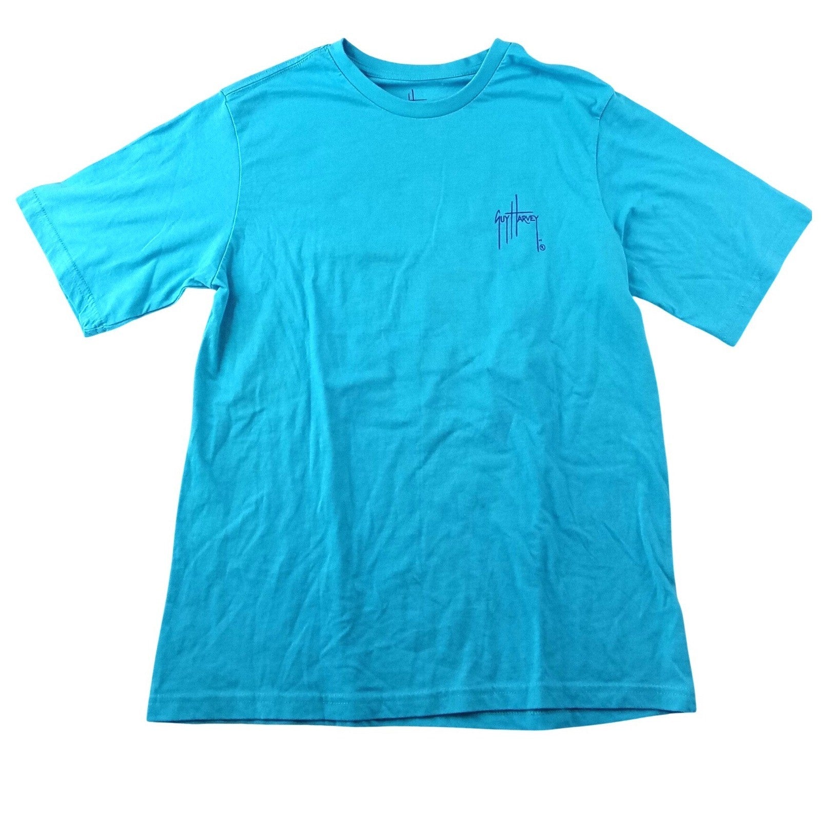Guy Harvey Youth XL Turquoise Blue Marlin Fish Graphic Short Sleeve T-Shirt