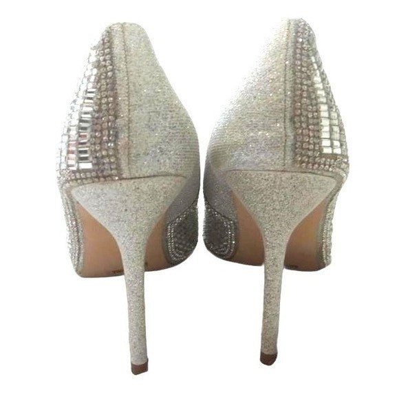 De Blossum Collection Stunning Unique Silver Mirror Mosaic High Heel Pumps Sz 10