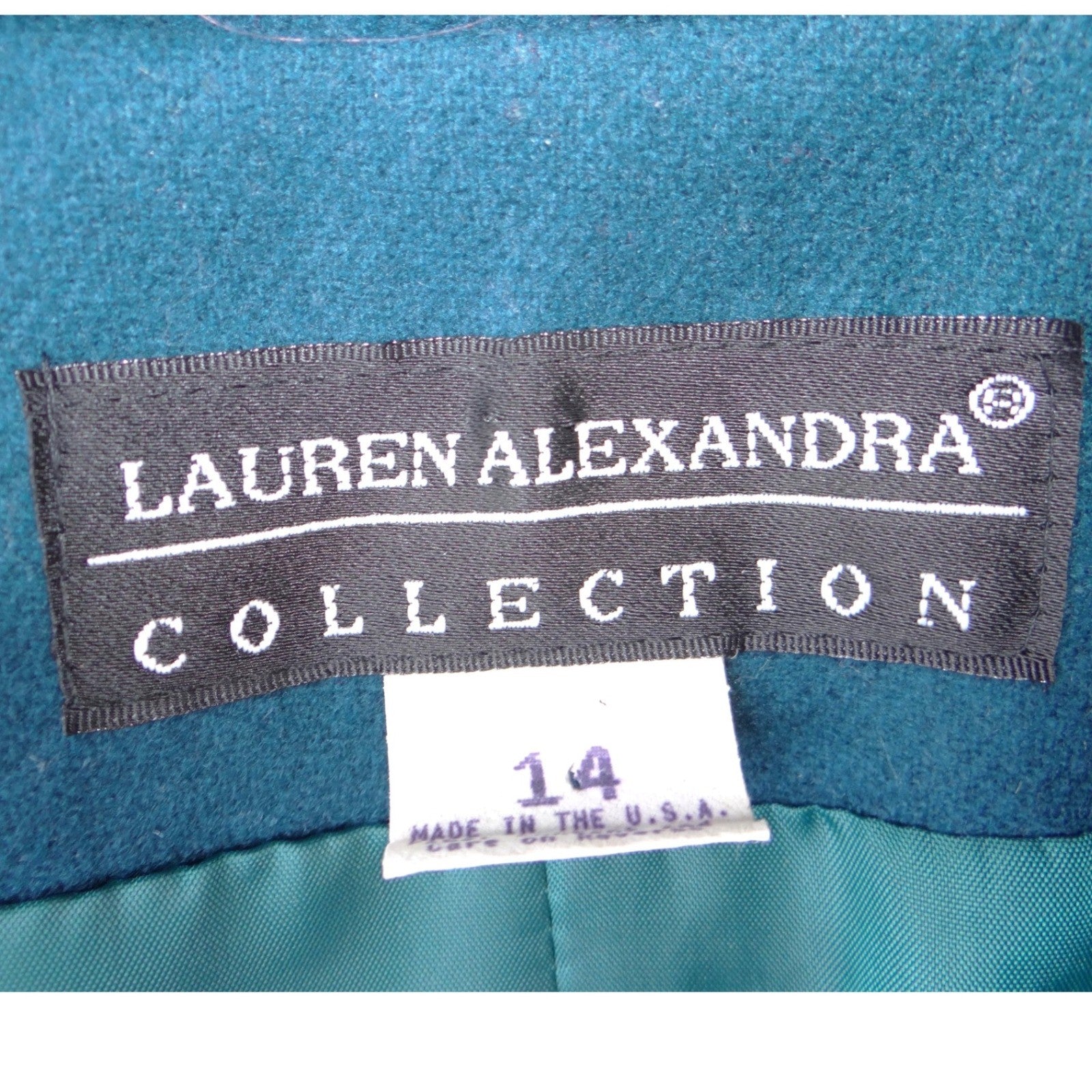 VTG Lauren Alexandra Collection Teal Wool Blazer Jacket Womens Size 14 USA Made
