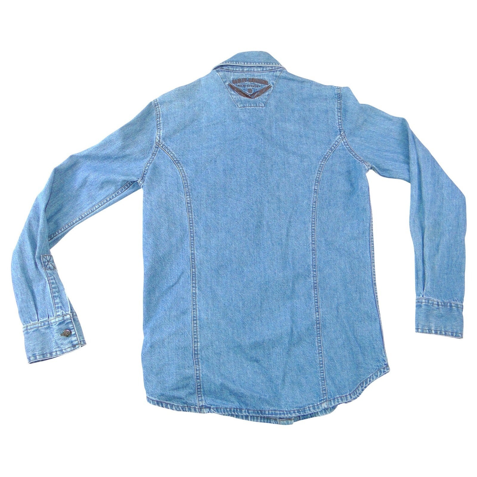 Harley Davidson Mens Blue Denim Long Sleeve Button Up Shirt Embroidered Logo