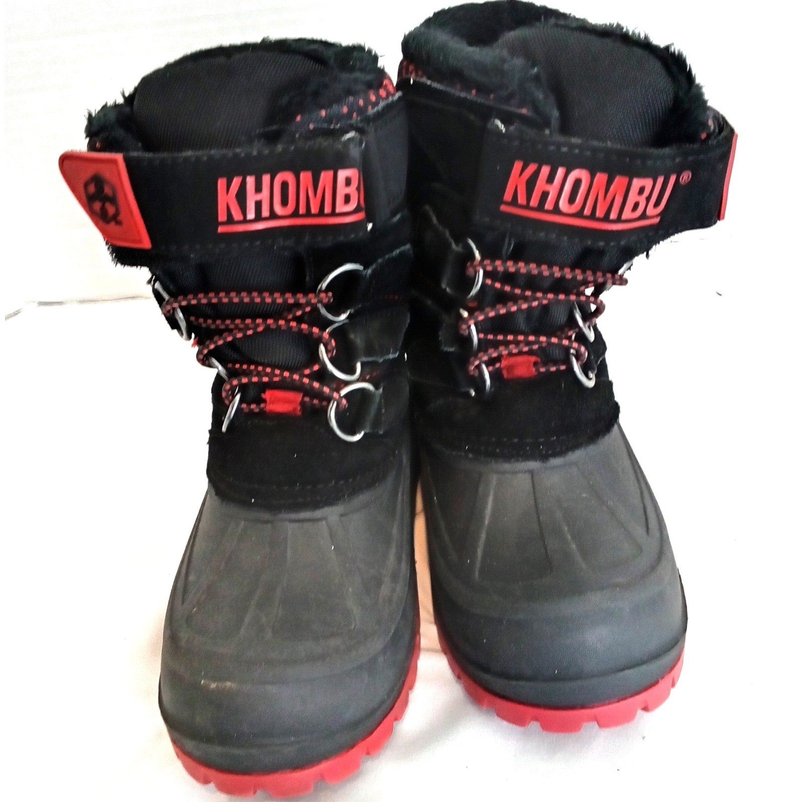 Khombu Hickory Kids Black Red Leather Faux Fur Lined Snow Boots Size 11M 801461
