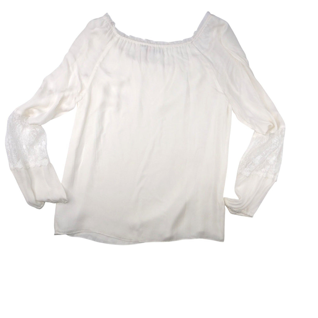 Vintage Cream Off White Lace Trimmed Sheer Blouse Women's Elegant Sheer Top