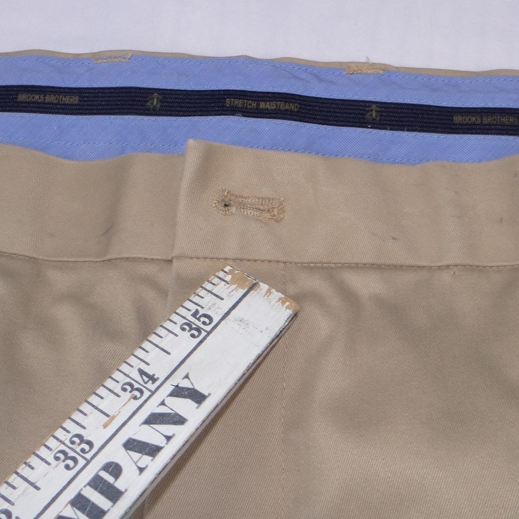 Brooks Brothers Khaki Chino Pants Mens 44x26 Stretch Waistband Cuffed Trousers