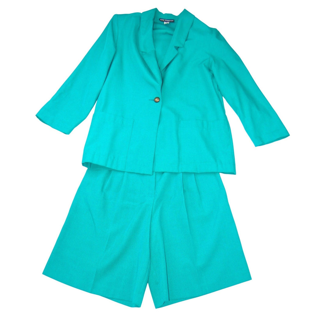 Sag Harbor Vintage Teal Green Blazer and Pleated Shorts Set Womens Large 90s
