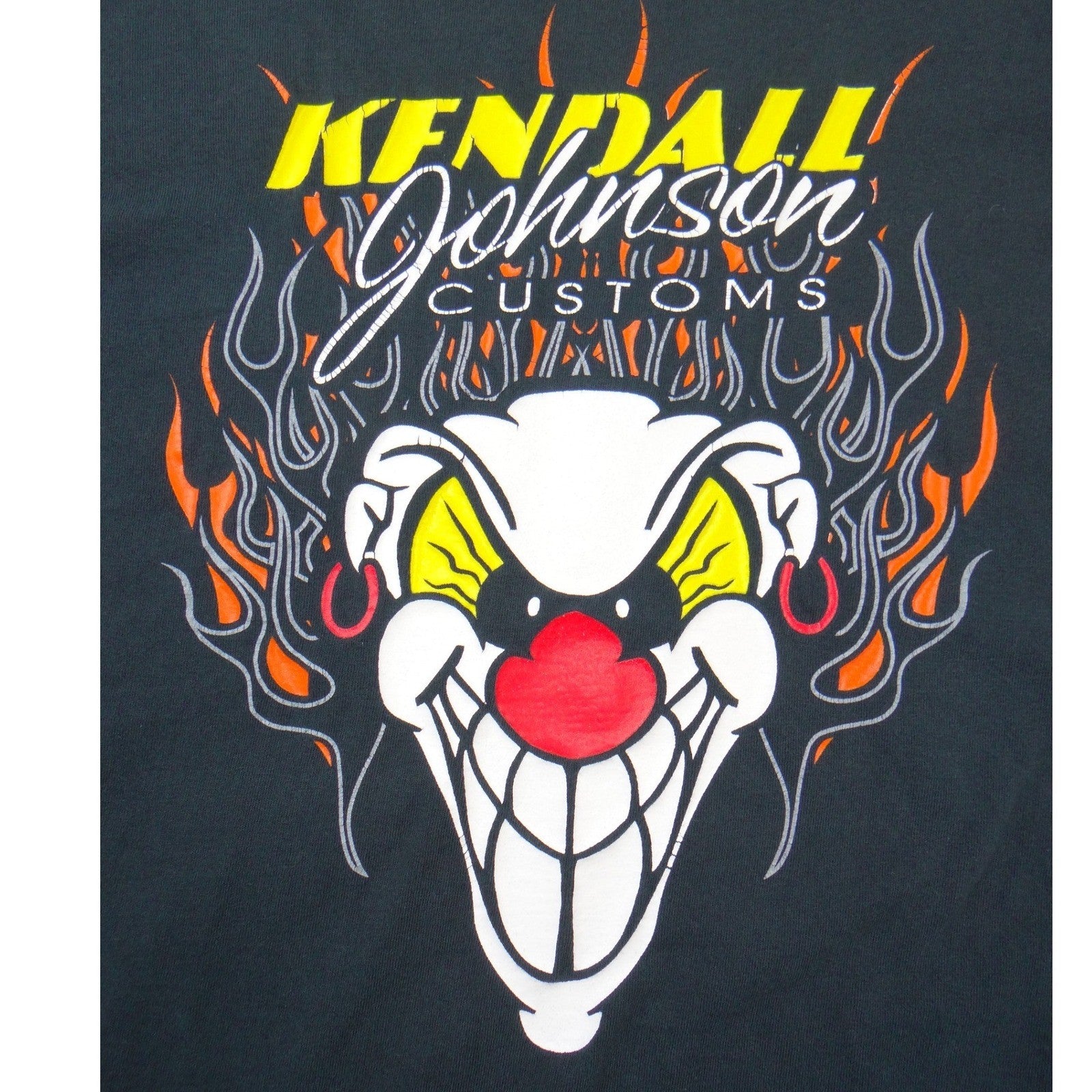 Kendall Johnson Customs Mens Black Flaming Clown Graphic Biker T-Shirt Large