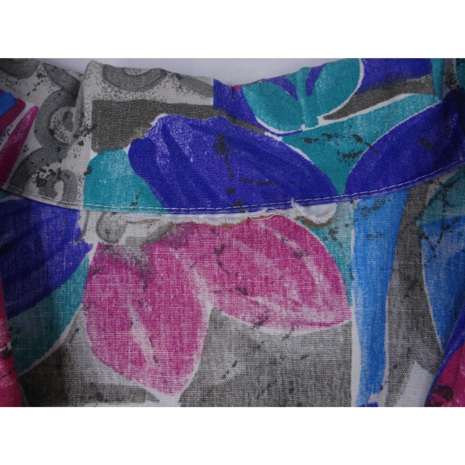 Vintage Vibrant Womens Abstract Floral Print Short Sleeve Button Up Shirt