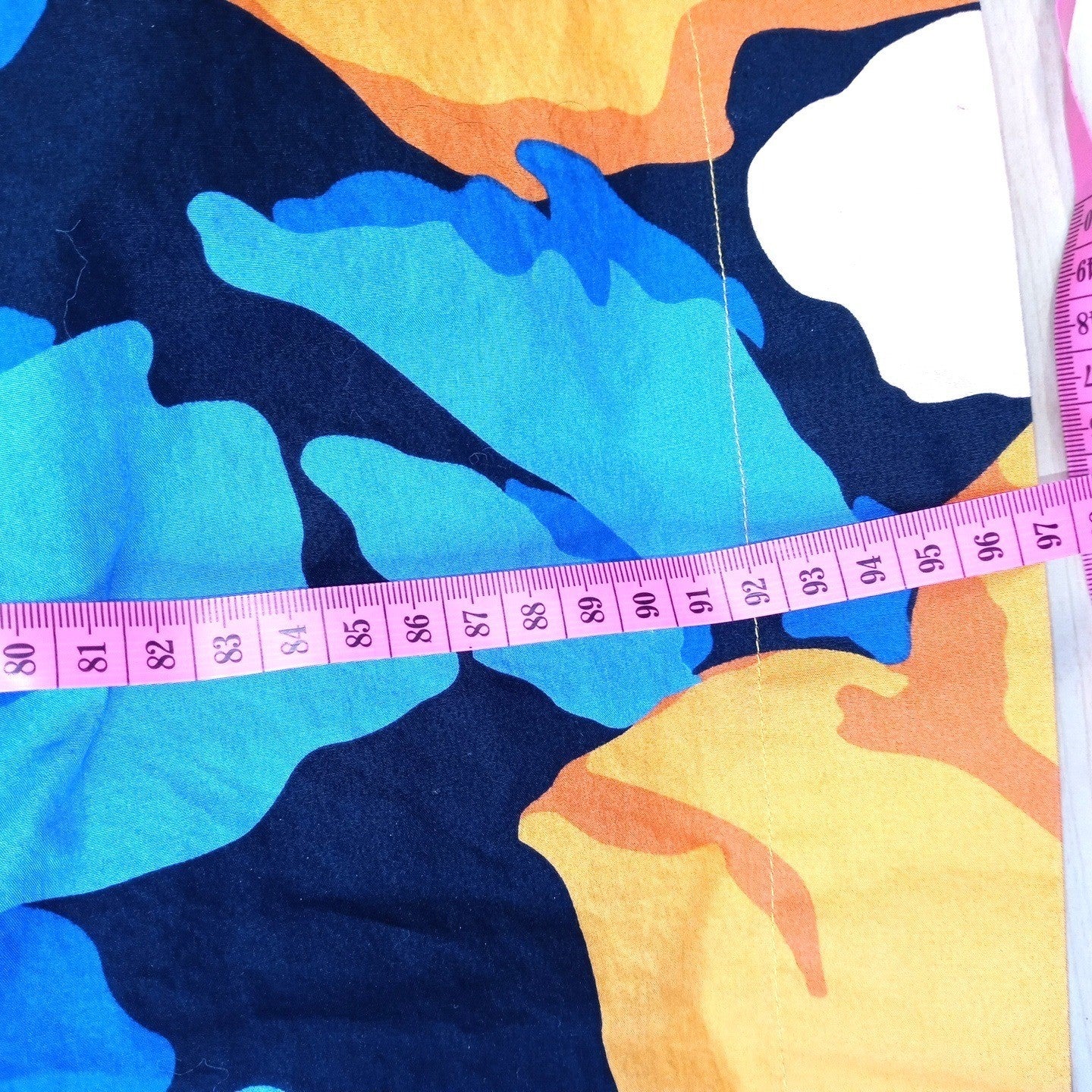 Bold Floral Print Midi Dress Orange Blue Black Puff Sleeve Square Neck