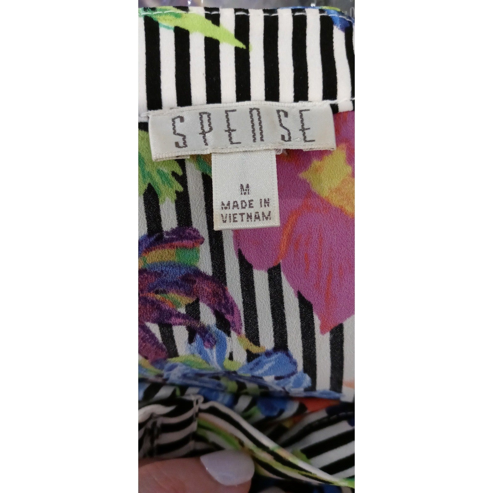 SPENSE Black White Stripe Floral Print Maxi Jumpsuit Women's M Sleeveless Belted
