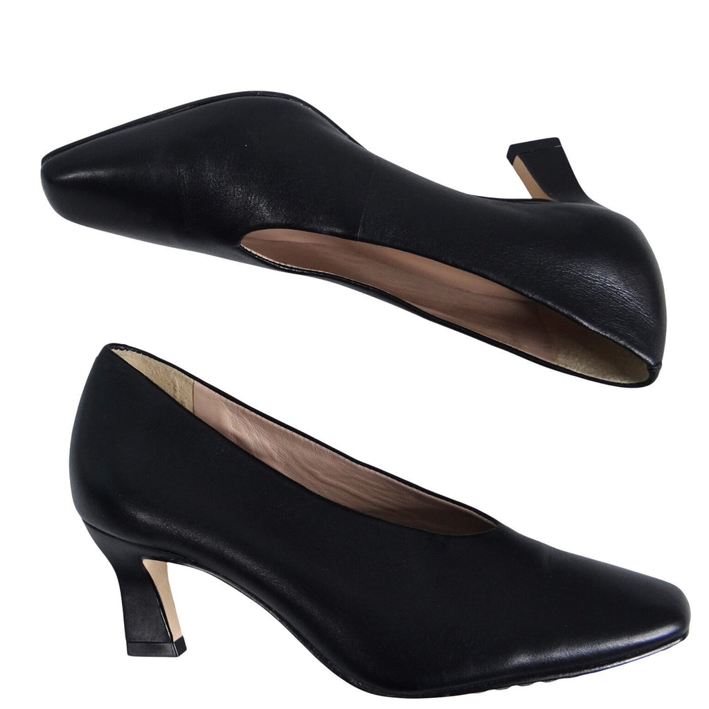 27 Edit Naturalizer Womens Black Leather Square Toe Kitten Heel Pumps Size 9.5
