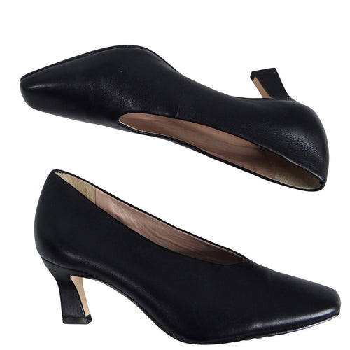 27 Edit Naturalizer Womens Black Leather Square Toe Kitten Heel Pumps Size 9.5