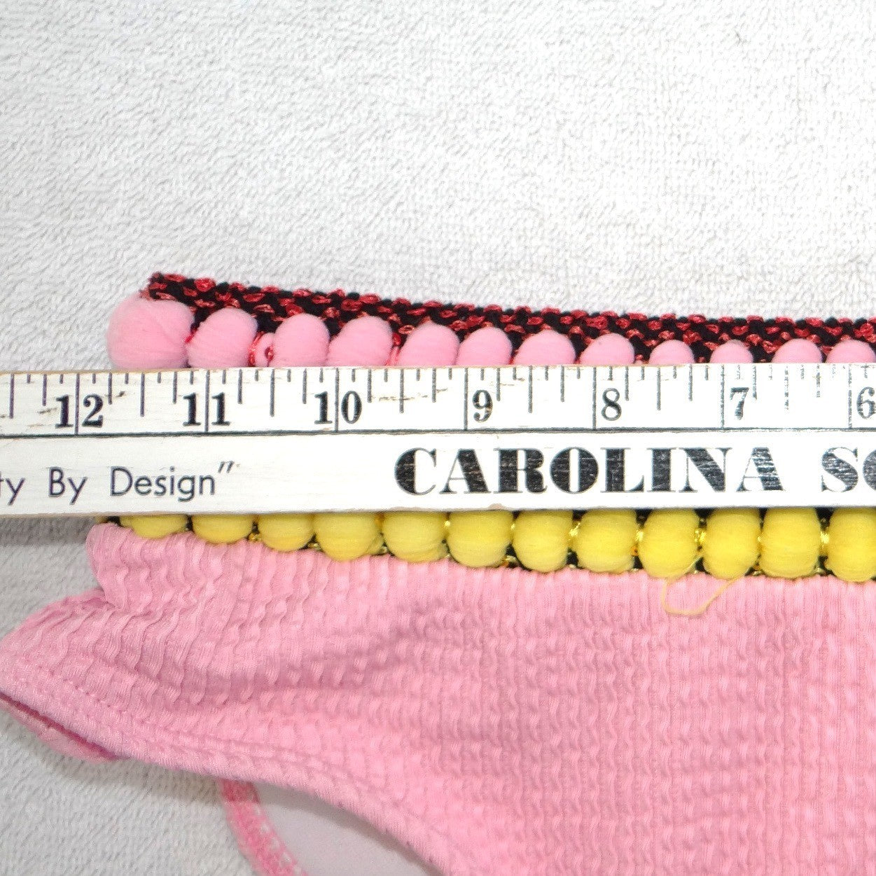 Pink Smocked One Shoulder Pom Pom Bikini Set Medium Seersucker 2 Piece Swimsuit