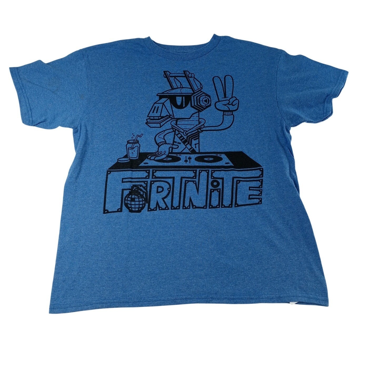 Fortnite T Shirt Youth XXL Blue Graphic DJ Robot Tee Top Kids