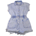 ZARA Acid Wash Denim Collared Button Front Elastic Waist Shortall Romper Size S