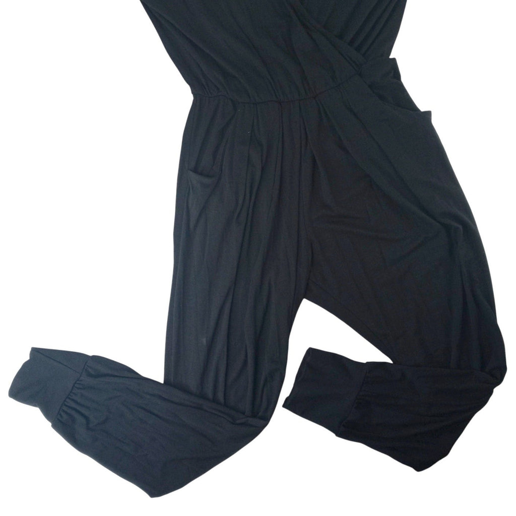 Loveappella Black Wrap Style Jersey Knit Jumpsuit Women's