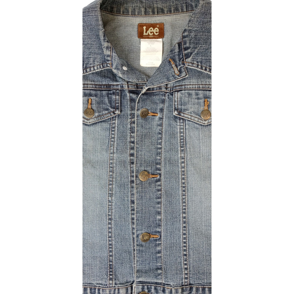 Lee Women's Denim Vest Distressed Raw Hem Blue Size L
