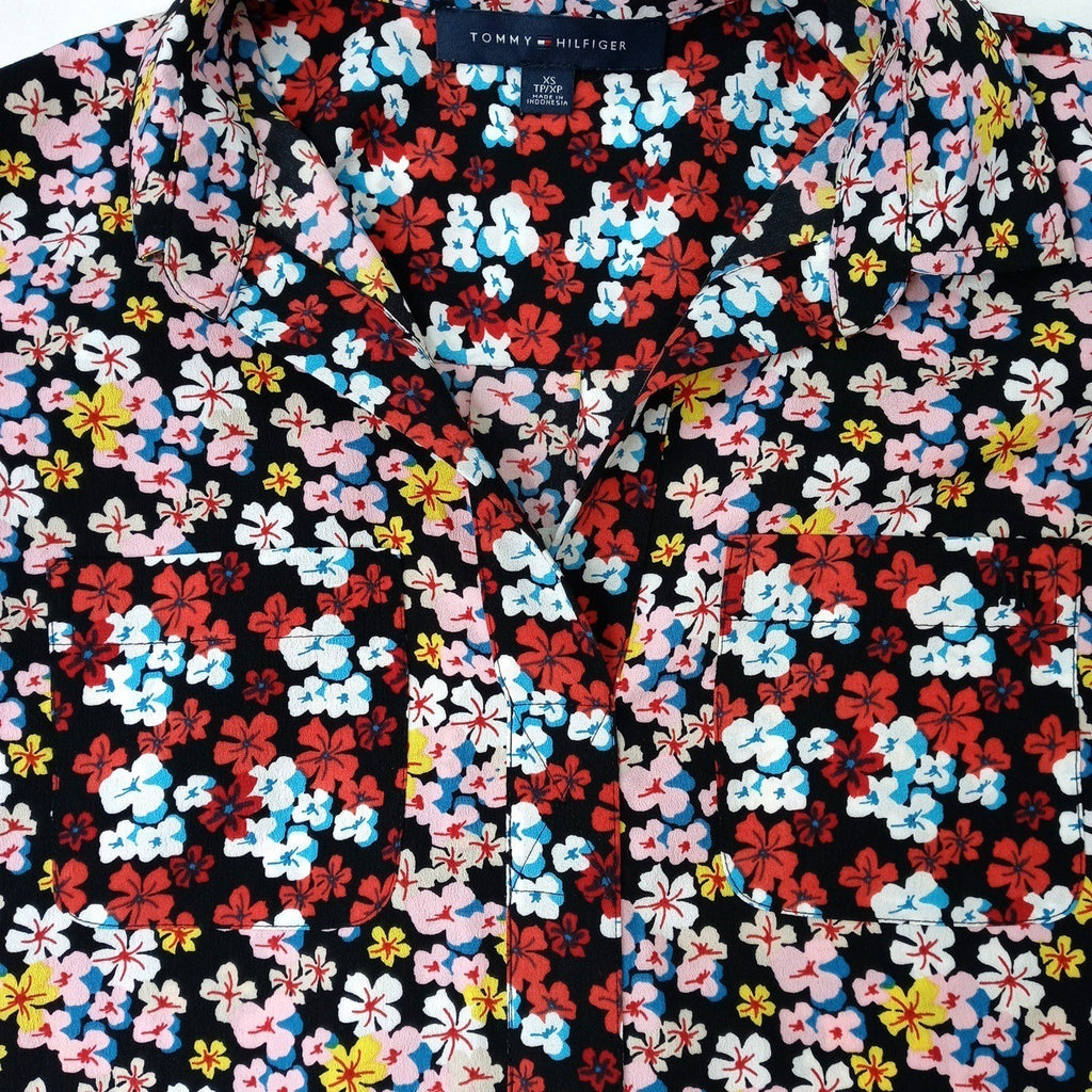 Tommy Hilfiger Womens Floral Print Button Up Shirt Top Xs