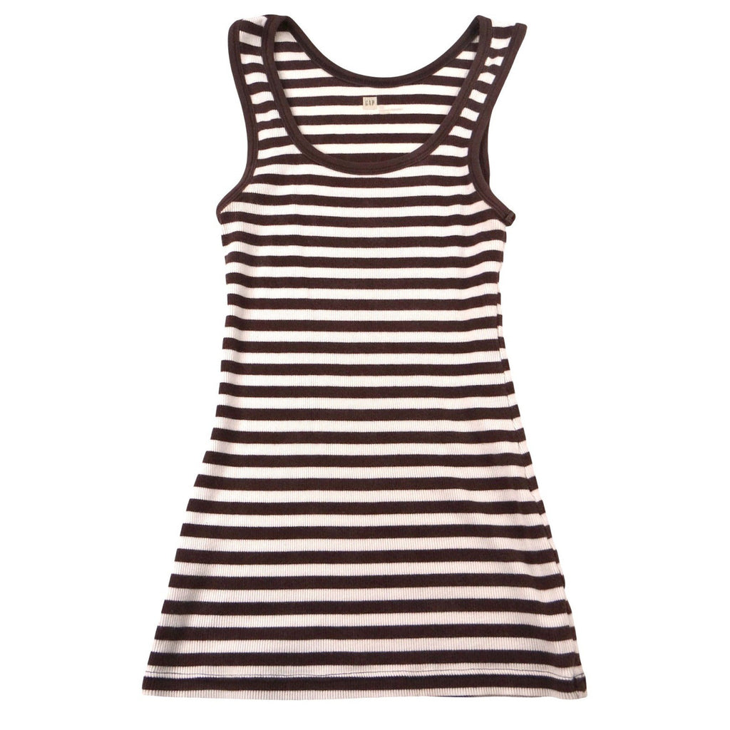 Gap Women Striped Tank Top Brown White Ribbed Racerback Casual Size XS