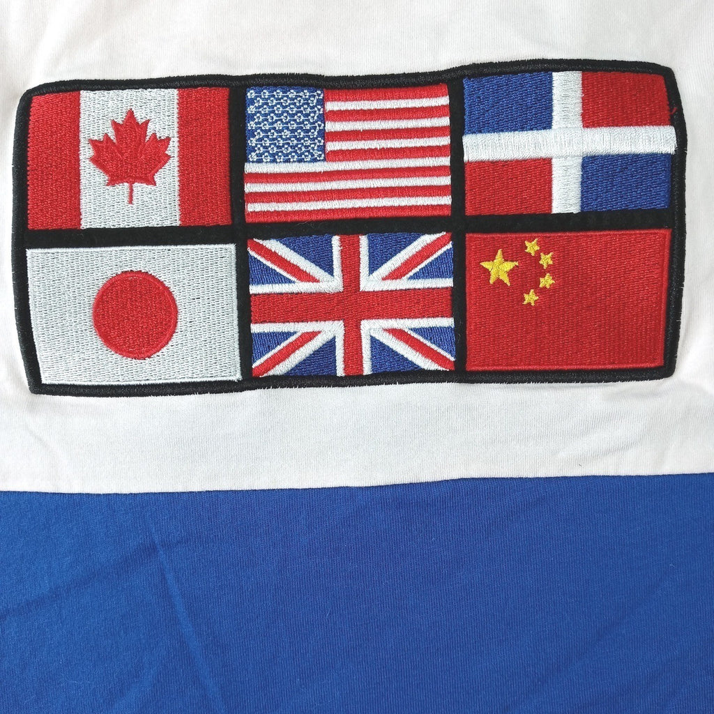 Black Pyramid Sport TShirt Mens XXXL White Blue Red Color Block Flag Patch