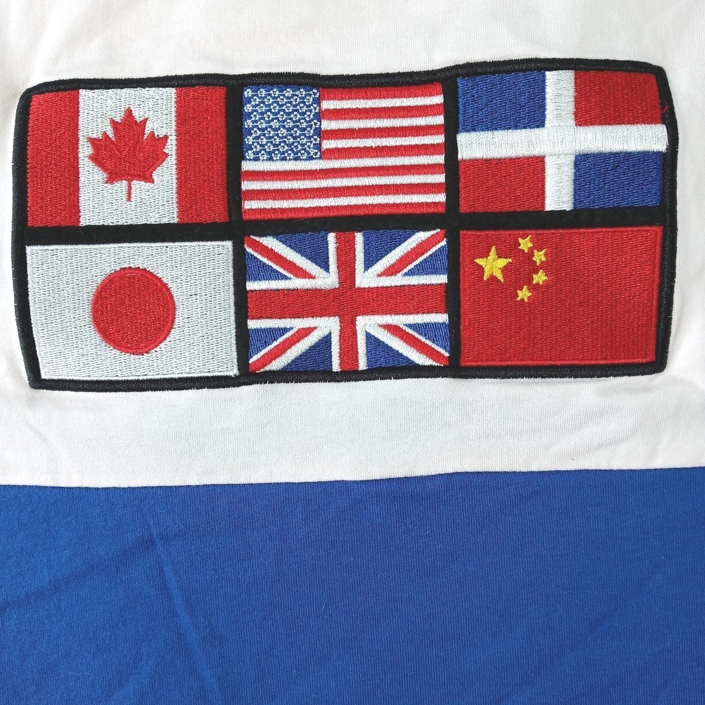 Black Pyramid Sport TShirt Mens XXXL White Blue Red Color Block Flag Patch