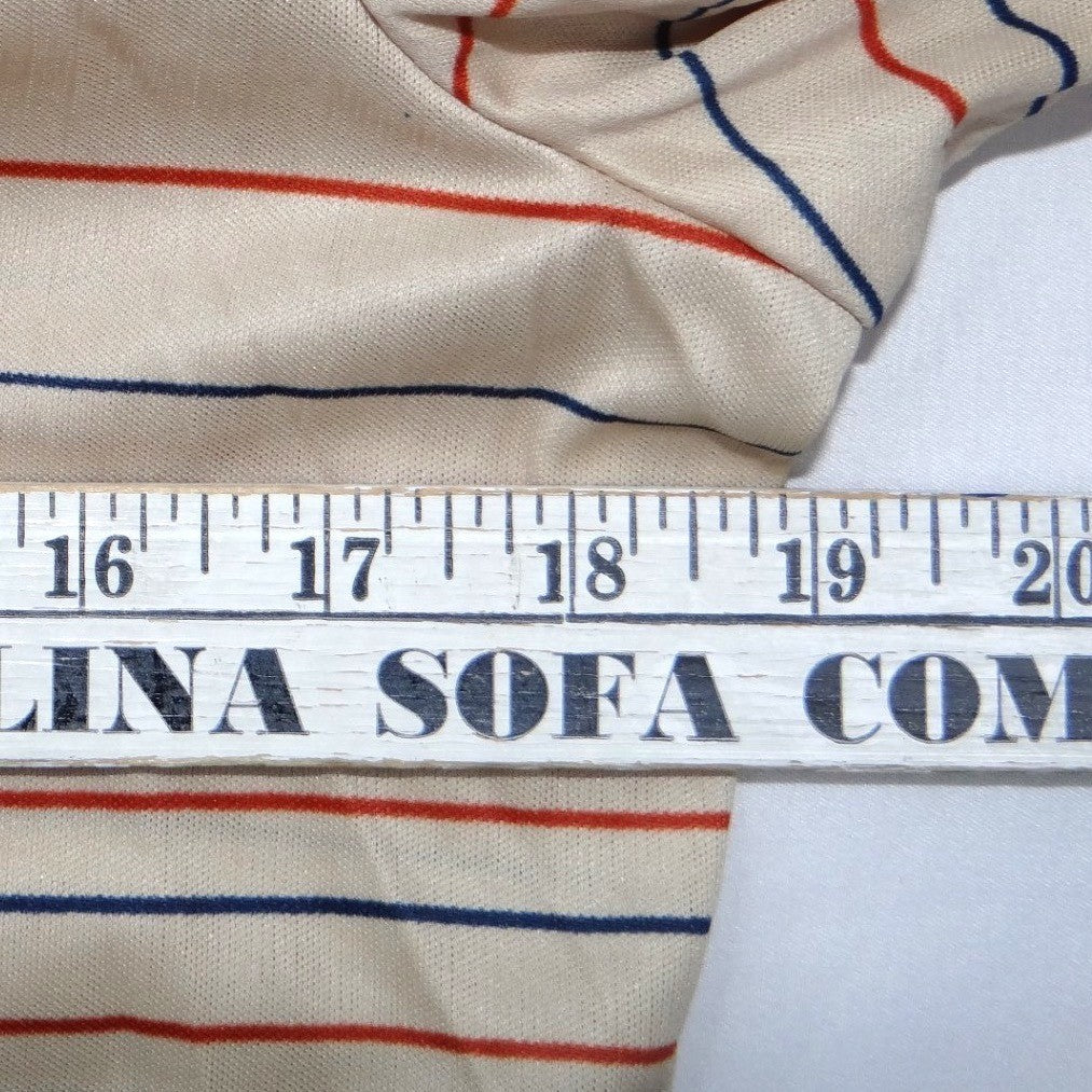 Vintage 70s Striped Long Sleeve Polo Shirt V-Neck Cream Red Navy Mens Medium